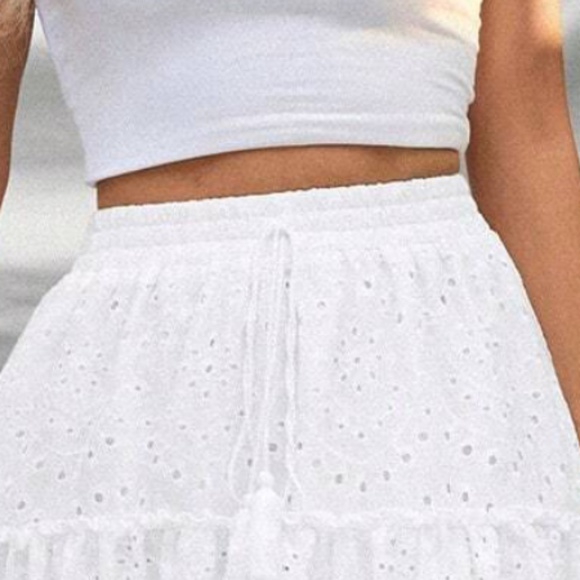 Boho White Eyelet Tassel Ruffle Maxi Skirt - Picture 4 of 8